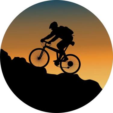 Imagem de Painel de Tecido Sublimado Redondo Ciclista Nas Montanha Silhueta se P