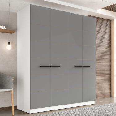 Imagem de Guarda Roupa Casal 4 Portas Lisboa Politorno - Branco/Cinza