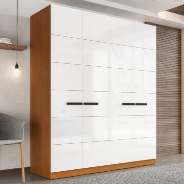 Imagem de Guarda Roupa Casal 4 Portas Lisboa Politorno - Freijó/Branco