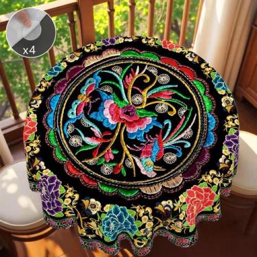 Imagem de Toalha De Mesa Colorida Com Padrão De Pássaros E Flores, Conjunto De 4