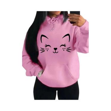 Imagem de Moletom Feminino Com Estampa De Gato Feliz, Moda Casual, Streetwear, H