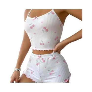 Imagem de Conjunto De Pijama Feminino De Verão Com Estampa De Coração, Top Cropp