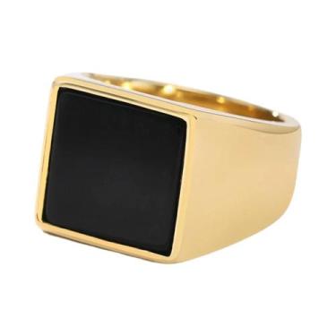 Imagem de Anel Masculino De Aço Inoxidável Preto Quadrado De 12,5mm Com Topo De 