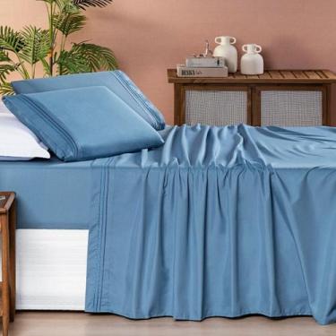 Imagem de Jogo de Cama Solteiro 200 Fios Detalhe Bordado Allegra 03 Peças Ice Bl