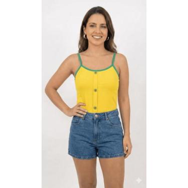 Imagem de Camiseta canelada com botão brasil - Flor de Paula, Amarela com amarel