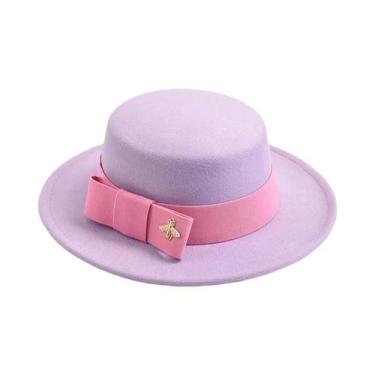 Imagem de Chapéu Fedora Feminino De Moda Com Topo Plano E Laço Para Casamento, I