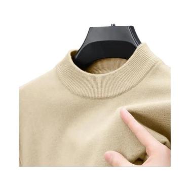 Imagem de Suéter Masculino Casual De Malha Gola Alta Sólida Para Outono Inverno 