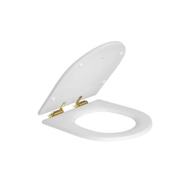 Imagem de Assento Poliester Branco com Slow Close e Ferragem Gold para os modelos Carrara, Nuova, Link e Duna AP237 - Deca