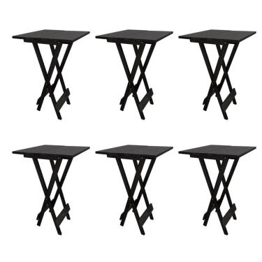 Imagem de Conjunto 6 Mesa Bistrô de Madeira Dobrável Quadrada Reforçada para Varanda e Comércio Altas - Preto