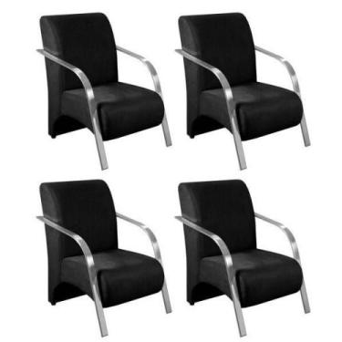 Imagem de Kit 4 Poltronas 1 Lugar Sevilha Braço Pé Alumínio Preto - D SALLA
