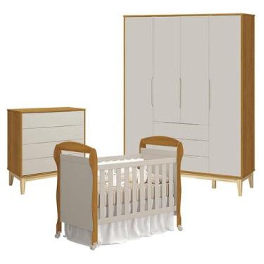 Imagem de Quarto de Bebê 4 Portas com Cômoda Gaveteiro Elfe Classic e Berço Amer