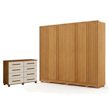 Imagem de Guarda Roupa Casal Evo 6 Portas Cinamomo Com Cômoda San Marino 8 Gavetas Cinamomo Off-w...