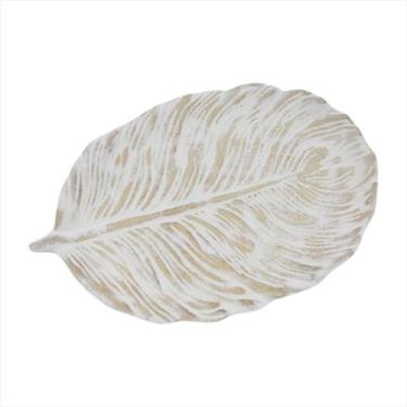 Imagem de Prato Travessa Folha Decorativo Branco Louça MDF 30cm 1UN - Tok