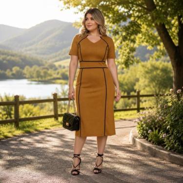 Imagem de Vestido Midi Plus Size Viés Moda Evangélica Feminina - Miss Flower, Ca