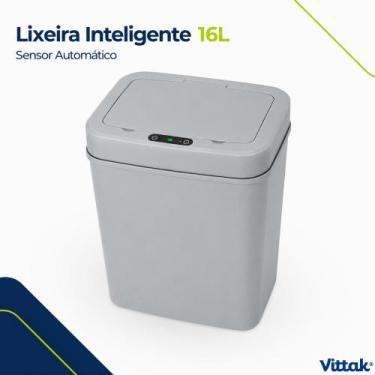 Imagem de Vittak Lixeira Inteligente 16L Cinza com Sensor Automático para Cozinh