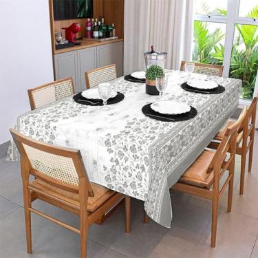 Imagem de Toalha de Mesa 6 Lugares - Textil Giordano, Flores Cinzas