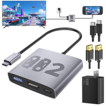 Imagem de Dock Switch 2 Bemkiru 4 em 1 com Carregador 65W, Cabo HDMI e Cabo USB-