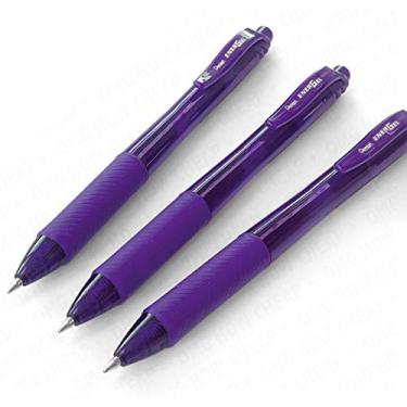 Imagem de Pentel EnerGel X BL107 – Caneta de tinta de gel líquido retrátil – 0,7 mm – 84% reciclada – Roxa – Pacote com 3