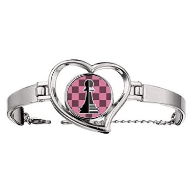 Imagem de N/A N/A Pulseira de xadrez xadrez com palavras pretas em quadro de xadrez coração joia bracelete de arame, medium, metal