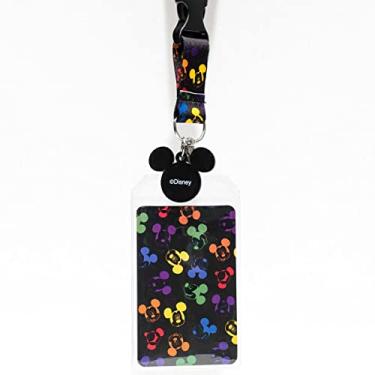 Imagem de Disney Cordão arco-íris Mickey Mouse - Exclusivo - 83,8 cm de comprimento com porta-crachás - Preto e multicolorido vegano amigável