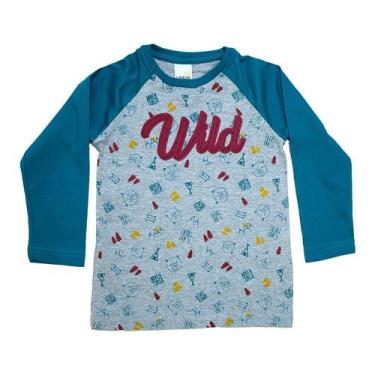 Imagem de Camiseta Infantil Raglã Wild Azul Petróleo - Ralakids