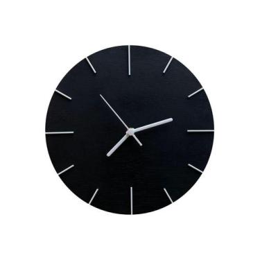 Imagem de Relógio De Parede Madeira Preto Fosco Ponteiros Branco 30cm - Decorart