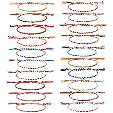 Imagem de Hicarer 20 pulseiras de tecido Nepal da amizade ajustáveis feitas à mão étnicas boho coloridas trançadas para adultos