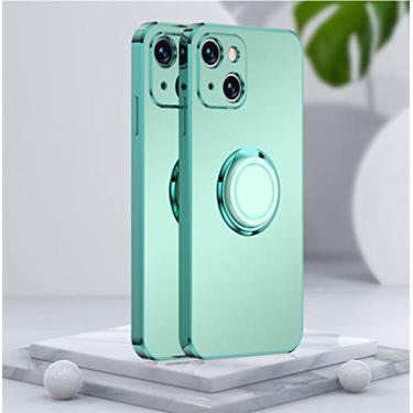 Imagem de Estojo macio fosco quadrado fosco de luxo para iphone 14 13 12 11 pro xs max mini se x xr 7 8 plus suporte de anel de metal tampa traseira, verde, para iphone 13
