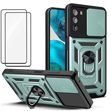 Imagem de Capa para Motorola Moto G50 Capinha | com 2 protetores de tela temperados, janela deslizante de proteção da câmera integrada e suporte para telefone - Verde