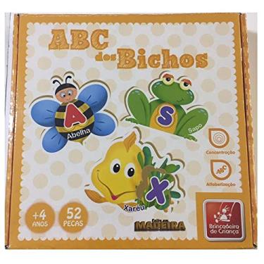 Imagem de Brinquedo Pedagógico Madeira ABC dos Bichos 52 Peças Brincadeira de Criança