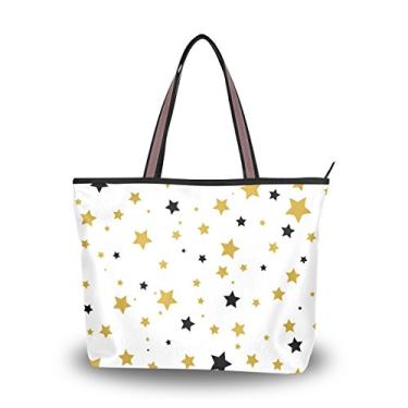 Imagem de ColourLife Bolsa feminina com alça dourada e estrelas pretas em branco bolsa de ombro, Multicolorido., Medium