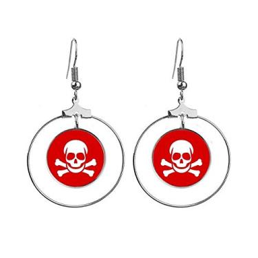 Imagem de Brincos de ponto de aviso quadrado vermelho envenenando argola joia círculo gota