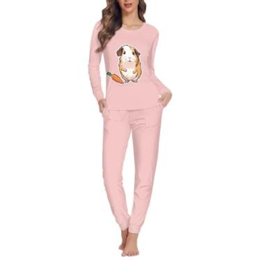 Imagem de Gzzxiailg Conjunto de pijama feminino de 2 peças macio de manga comprida com bolsos pijama de duas peças para casa tamanho PP-6GG, Hamster de cenoura, X-Small