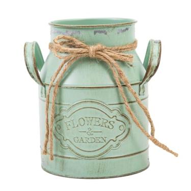 Imagem de Vaso de flores gasto lata de leite balde de flores balde de metal jarro vintage fazenda plantador balde decorativo vaso de metal
