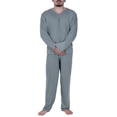 Imagem de Pijama de Inverno Blusa de Frio Masculina Manga Longa Calça Comprida Adulto Masculino Longo (M, VERDE-CLARO)