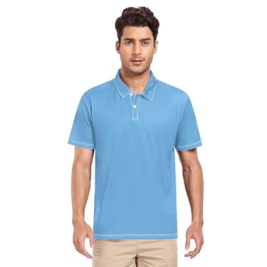 Imagem de Camisa polo masculina azul marinho manga curta camisas de golfe shorts atividades ao ar livre top de praia masculina presentes P, Azul creme, M