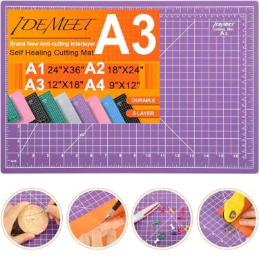 Imagem de Tapete de corte autocurativo espesso de 45,7 cm x 30,5 cm, tapete de costura de corte rotativo Idemeet para artesanato, placa de corte de protetor de mesa de lâmina de 5 camadas para projeto de artesanato, A3, roxo