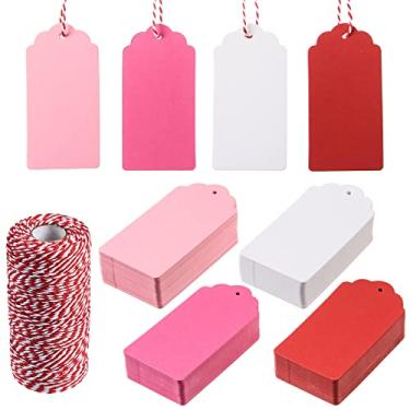 Imagem de 360 etiquetas de presente de dia dos namorados, etiquetas de presente de papel kraft, etiquetas de presente para o dia dos namorados, etiquetas de presente penduradas, etiquetas de preço com cordão para decorações de embrulho de presente de festa de casamento, vermelho, rosa, branco, rosa