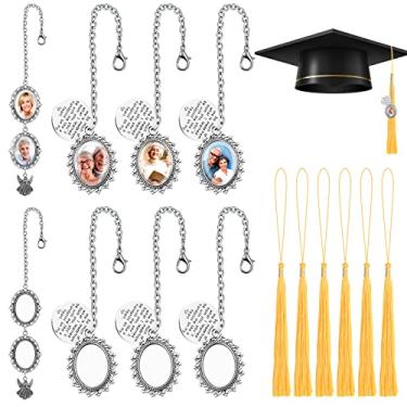 Imagem de ROADPLUM 8 peças de pingente de foto memorial de formatura com 6 peças de borla dourada, pingentes de touca, decorações de argamassa para boné, pingentes de cerimônia, presentes de formatura faça você mesmo, Prata, Sem Pedra Preciosa