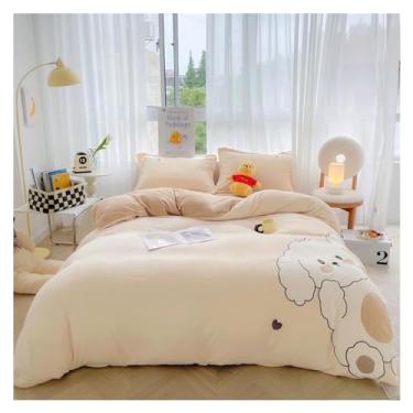 Imagem de Jogo de cama bonito urso panda bordado veludo lã jogo de cama solteiro casal queen king capa de edredom fronha, lençóis de cama (B king size 4 peças)