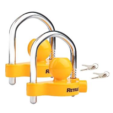 Imagem de RETRUE Trava universal acoplador reboque engate bola engate reboque trava segurança ajustável aço resistente serve para acopladores de 4,7 cm, 5 cm, 6,5 cm, 7,6 cm, amarelo, leve (pacote com 2)