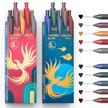 Imagem de DRPHKTT Canetas de gel coloridas retráteis de 0,5 mm, ponta fina, conjunto de 10 canetas de tinta vintage sortidas, lindas canetas esferográficas estéticas coloridas para escrita, diário, anotações