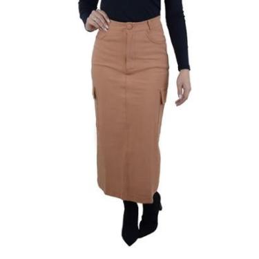 Imagem de Saia Feminina Autenticada Midi Montaria Marrom Camel - 7645-Feminino