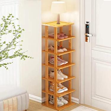Imagem de Sapateira de bambu – sapateira vertical para espaços pequenos, organizador alto e estreito para armário, entrada, canto, garagem e quarto, prateleira de sapatos skinny empilhável sem necessidade de