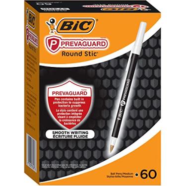 Imagem de BIC Canetas Prevaguard redondas Stic, ponta média, 1,0 mm, cano preto, tinta preta, pacote com 60 canetas