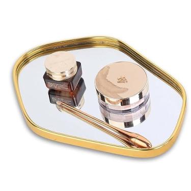 Imagem de Bandejas de perfum, bandeja espelhada dourada, bandeja decorativa de penteadeira, organizador de perfume retangular antiderrapante para joias, banheiro, mesa de café (pequena)