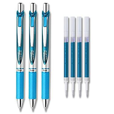 Imagem de Pentel EnerGel Deluxe RTX Kit de canetas de tinta gel líquido azul celeste, pacote com 3 canetas de tinta gel com 4 recargas, 0,7 mm
