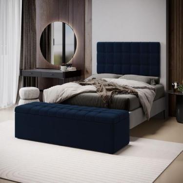 Imagem de Kit Painel Rana 140 e Calçadeira Alpha Sued Aradecor, Azul Marinho, CA