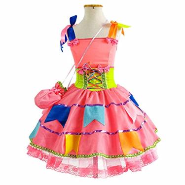 Imagem de Vestido Caipira Infantil Luxo Bandeirinhas Rosa Neon Com Bolsa (PP 3-4)