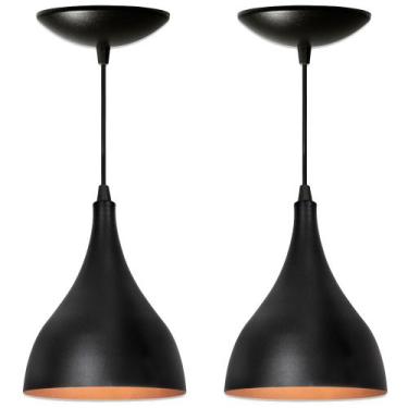 Imagem de Kit 2 Luminárias Pendente Gota Preta Fosca / Cobre - Ilustre Lar, Bivo